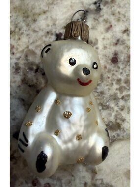 Vtg Hand-Painted Neiman Marcus Bear czech hand blown glass Christmas Ornament